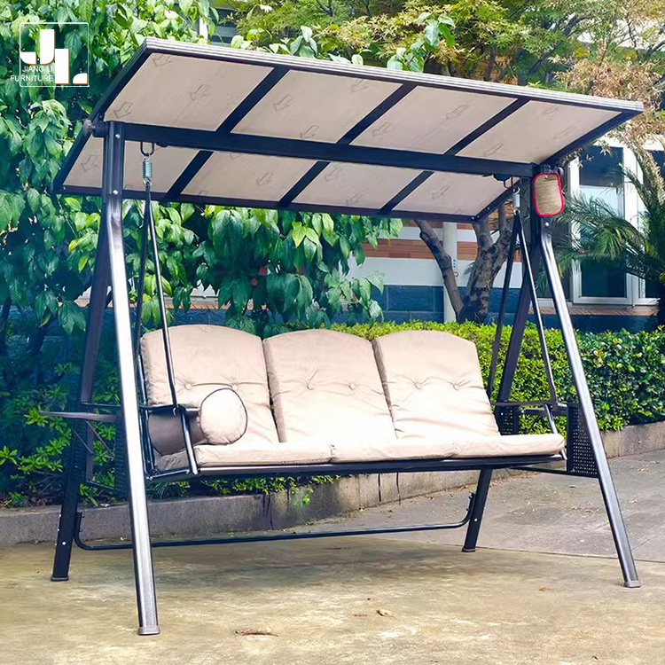 Garden Swing Outdoor Metal Frame With Fabric Three Seater Chair Pool Beach Hotel Villa Terrace Balcony Hanging Chair Furniture