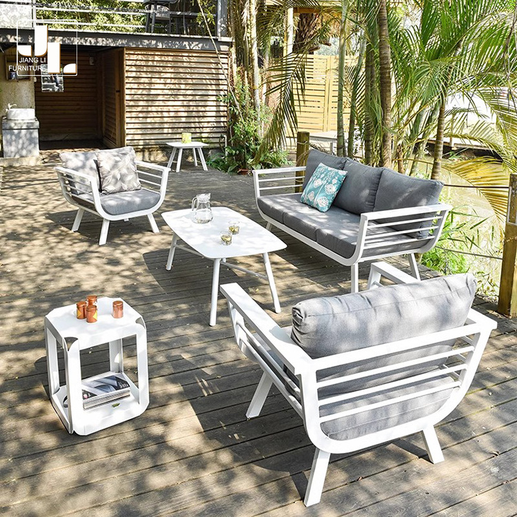 Outdoor Sofa Combination Nordic Furniture Hotel Villa 3seat Sofa Balcony Terrace Garden Aluminum Frame Fabric Single Sofa Chair