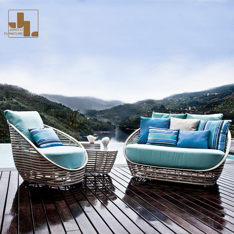 Nordic Modern Hotel Patio Aluminum Frame Rattan Single Sofa Chair Leisure Outdoor Garden Villa Beach Pool Sofa Set Furniture