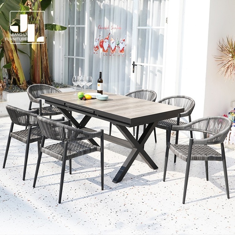 Modern Garden Patio Aluminum Frame Ceramic-top and Extendable Dining Table Outdoor Hotel Dining Table And Chair Set