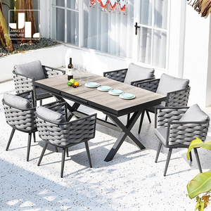 Modern Garden Patio Aluminum Frame Ceramic-top and Extendable Dining Table Outdoor Hotel Dining Table And Chair Set