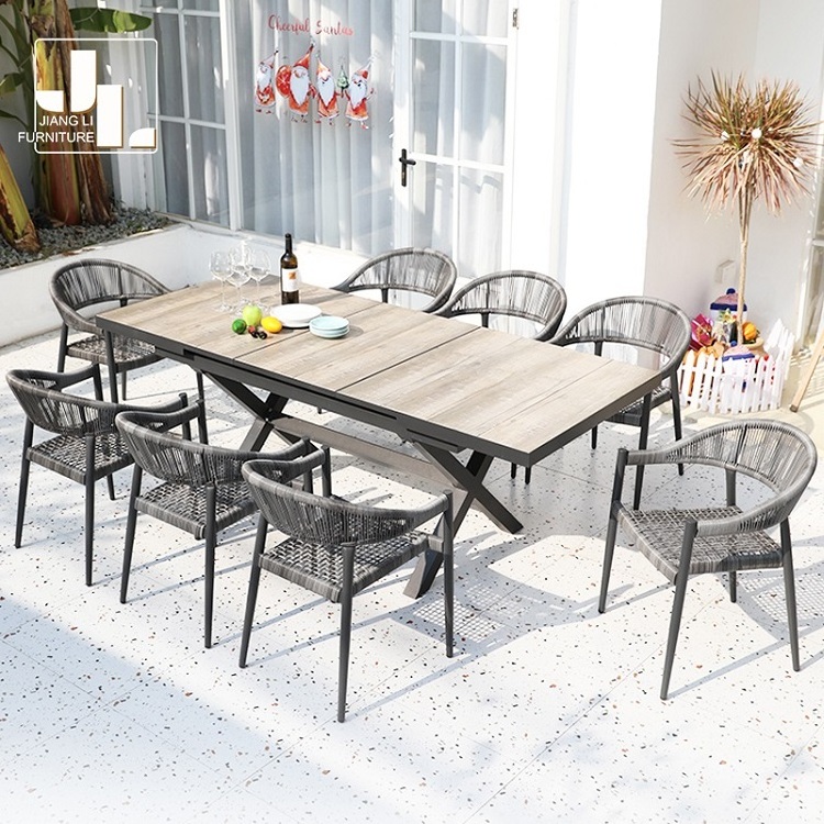 Modern Garden Patio Aluminum Frame Ceramic-top and Extendable Dining Table Outdoor Hotel Dining Table And Chair Set