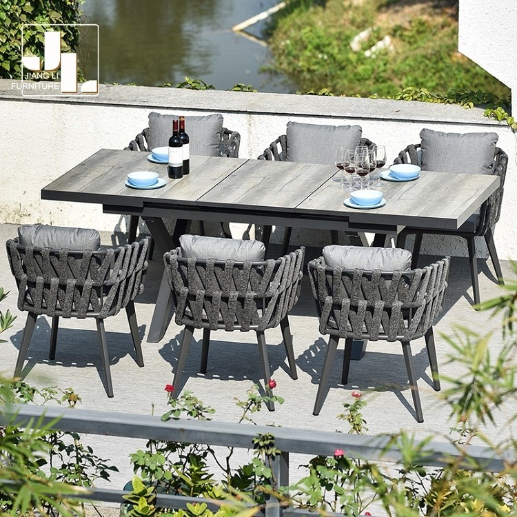 Modern Garden Patio Aluminum Frame Ceramic-top and Extendable Dining Table Outdoor Hotel Dining Table And Chair Set