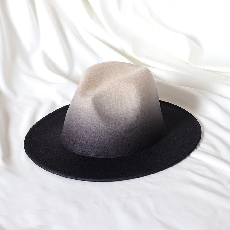 2022 women polyester/cotton ombre print wide brim felt fedora sombreros panama hat wholesale custom wool fedora hat