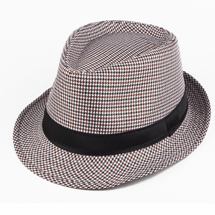 Wholesale Classic New Promotional Grid Jazz Wide Brim Trilby Hat Women Men Fedora Hats