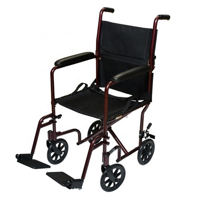 A14 17" 19" seat width lightweight folding detachable manual aluminum transport wheelchair with swing away footrest