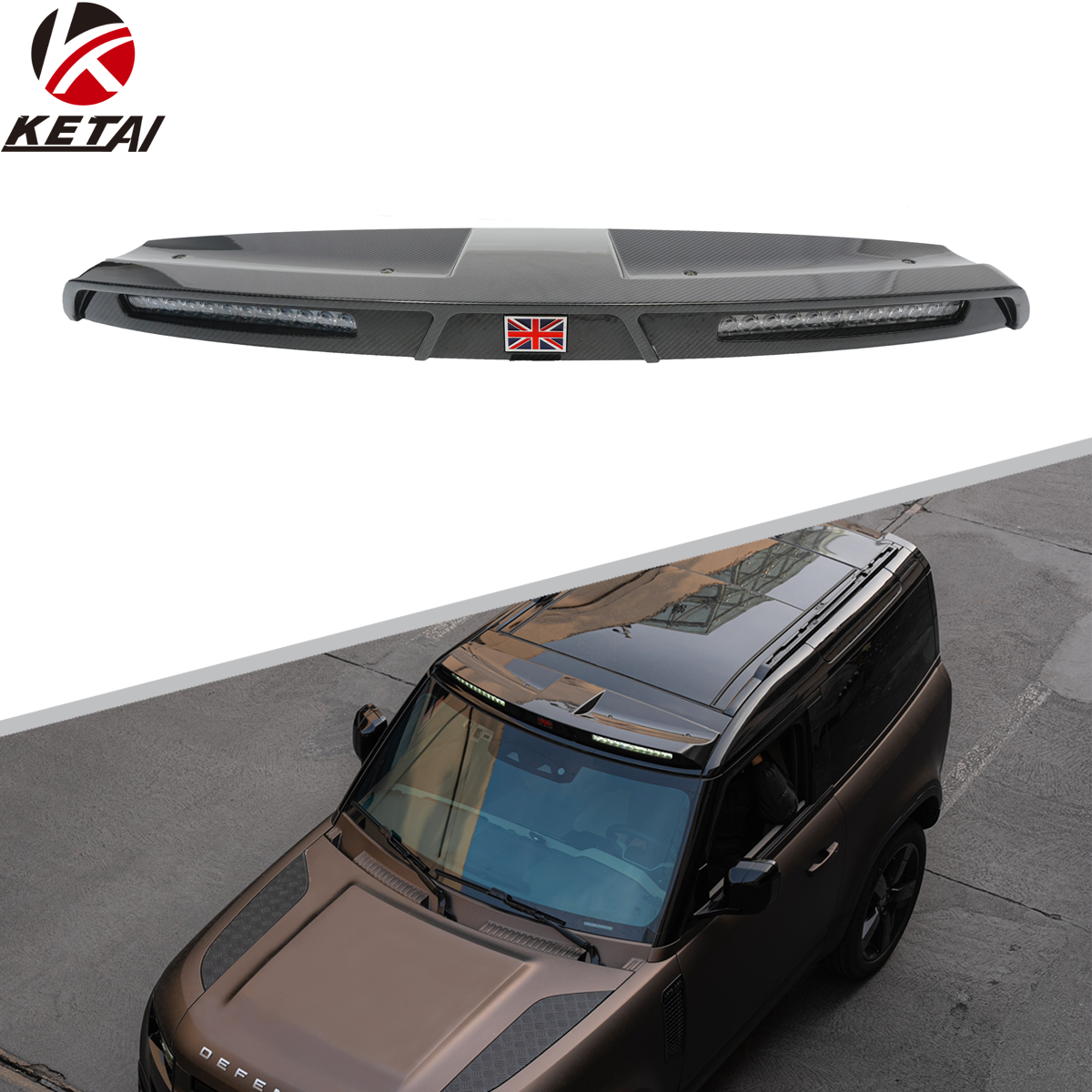 Exterior Accessories Rock Style Carbon Fiber Front Roof LED Light For Land Rover Defender 2020+