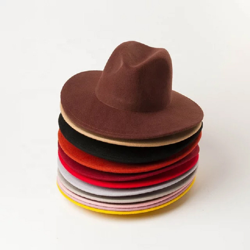 New Design Custom Winter 100% Wool Stiff Wide Brim Fedora Hats Unisex Wholesale Felt Hat Bands