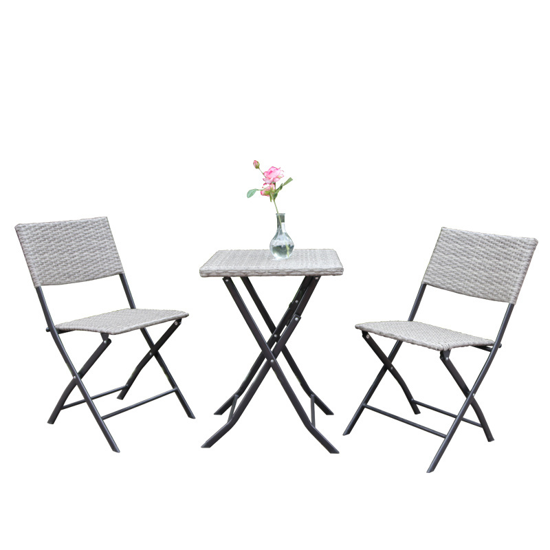 3PC Patio Wicker Garden Backyard Rattan Furniture Folding Metal Bistro Table Chair balcony set