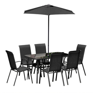 outdoor patio dining steel table and 6 stackable chairs garden bistro furniture set with umbrella