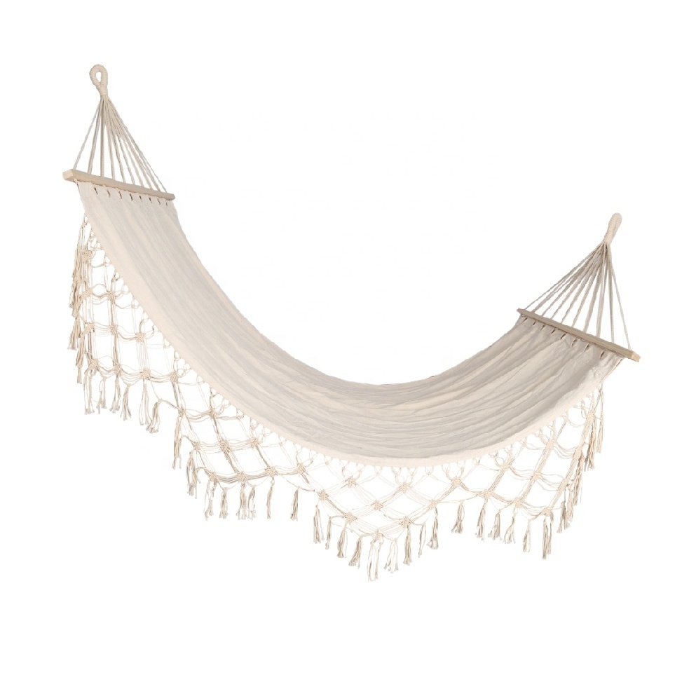 Macrame Fringe Hammock Boho Balcony Hammock Handmade Tassels Hammock for Home,Outdoor,Backyard