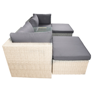 Combines style and functionality 5 Piece Patio Lounge Set with Cushions Poly Rattan Corner Ottoman and Tea Table