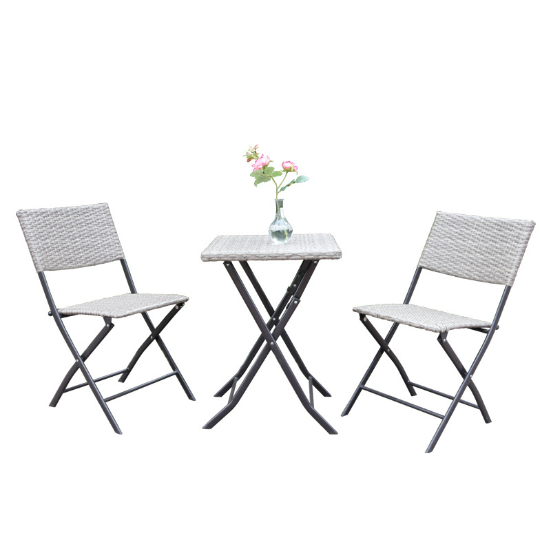 3PC Patio Wicker Garden Backyard Rattan Furniture Folding Metal Bistro Table Chair balcony set