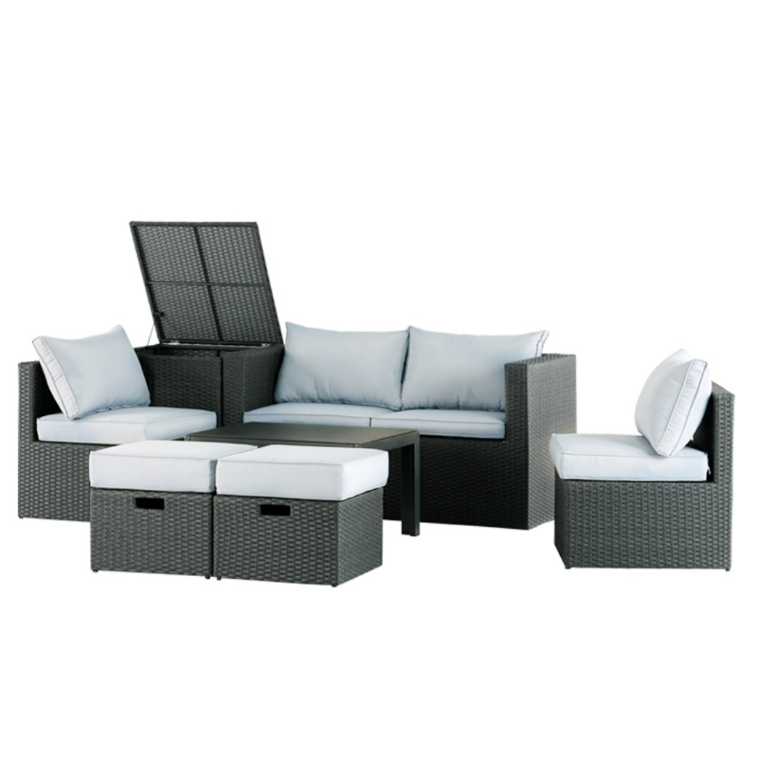 Patio sofa Outdoor rattan sofa cover with cushions - adjustable recliner with Ottoman footstool