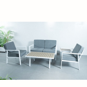 Hot Selling Fashionable garden 4 Piece Outdoor Armrest Aluminum Sofa Set Furniture with plastic wood table for Garden