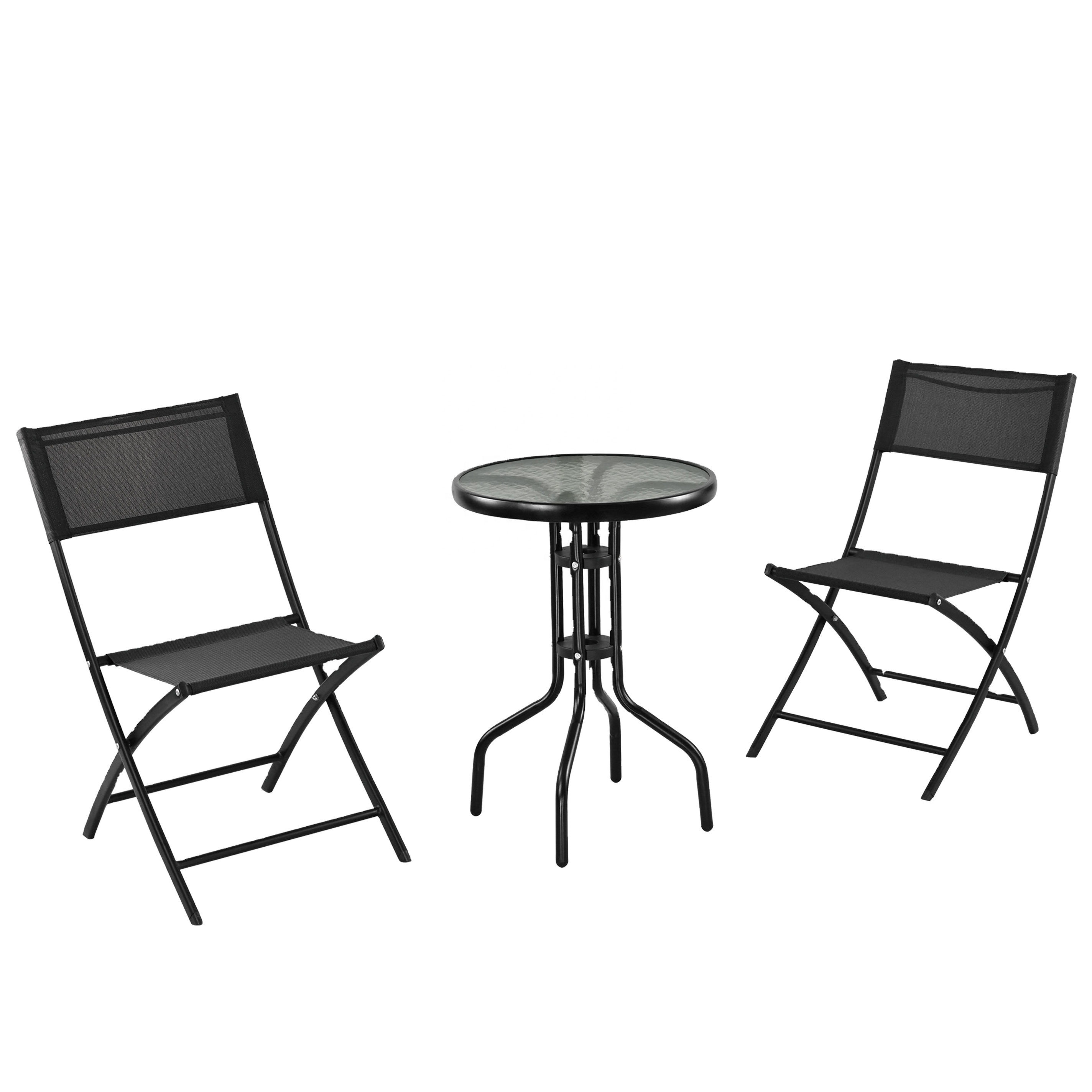 garden sets Best Choice Products 3-Piece Patio Bistro Dining Furniture Set w/Textured Glass Tabletop, 2 Folding Chairs, Steel Frame