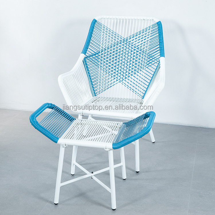 Luxury Garden Rattan Nordic Style Outdoor Furniture garden chair with ottoman colored Single Rattan Chair With Foot Stool