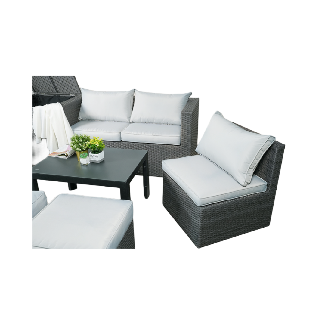 Patio sofa Outdoor rattan sofa cover with cushions - adjustable recliner with Ottoman footstool