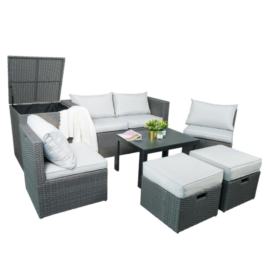 Patio sofa Outdoor rattan sofa cover with cushions - adjustable recliner with Ottoman footstool