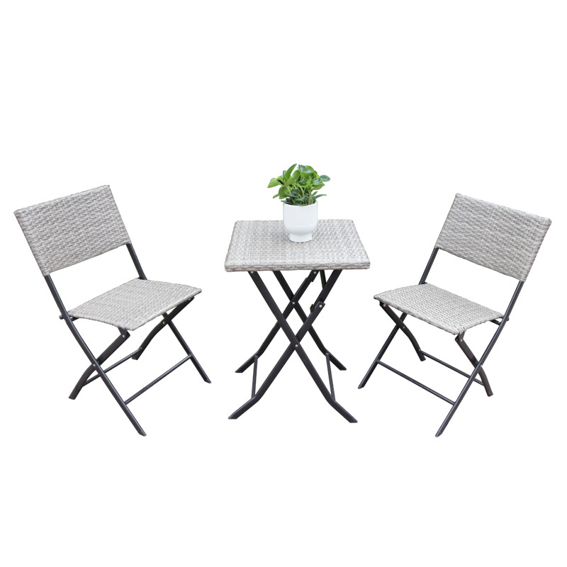 3PC Patio Wicker Garden Backyard Rattan Furniture Folding Metal Bistro Table Chair balcony set