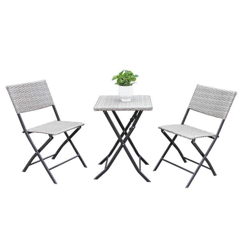 3PC Patio Wicker Garden Backyard Rattan Furniture Folding Metal Bistro Table Chair balcony set