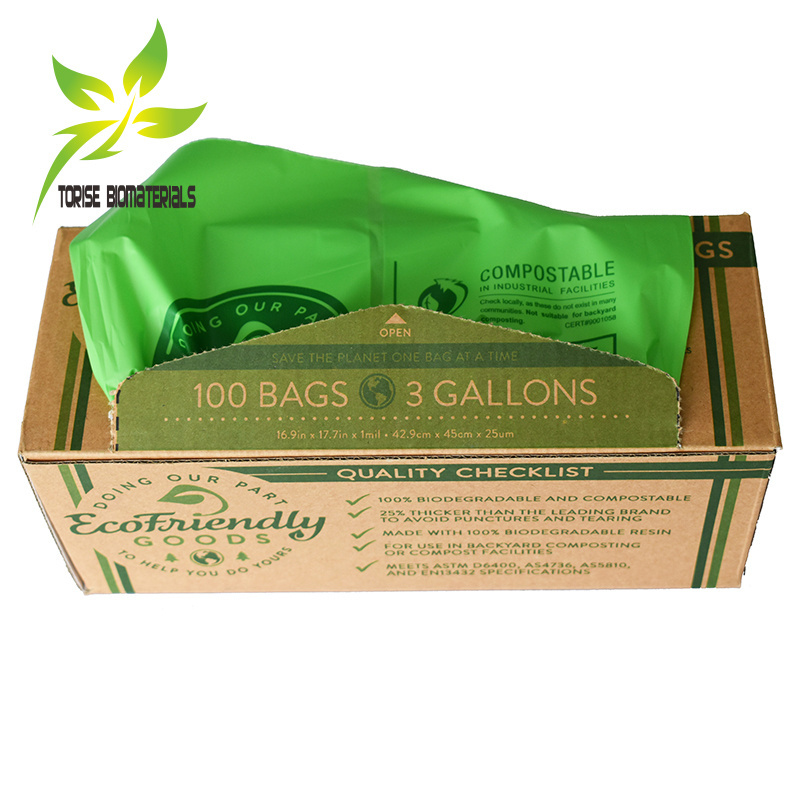 OK compost certified biodegradable and compostable extra large garbage roll bags black plastic die cut dustbin bags