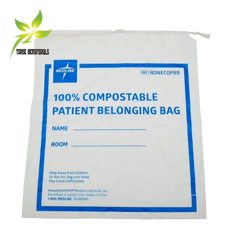 EN13432/BPI Certified 100% Compostable and Biodegradable Drawstring Bags for Medical Industry and Household Products