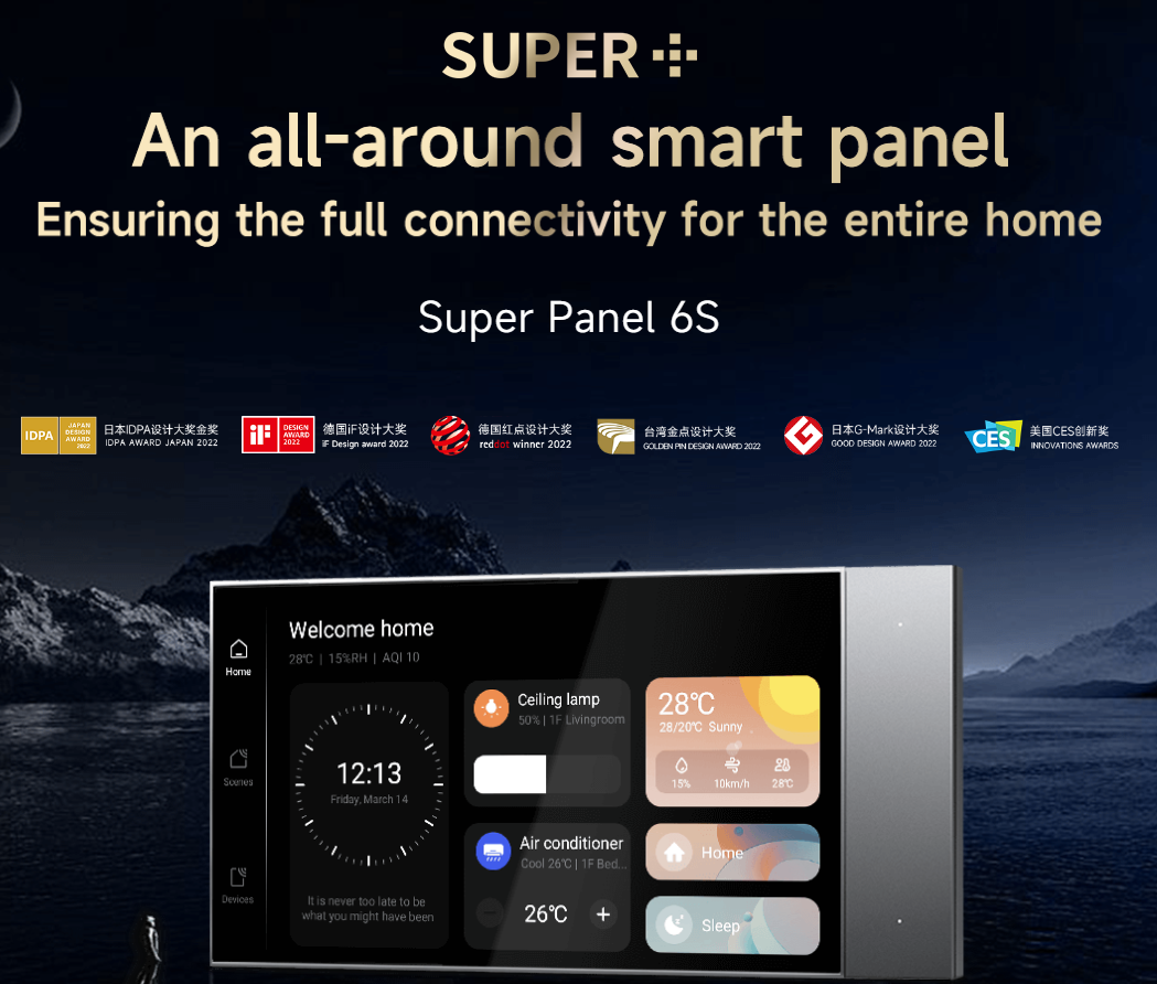 Super panel 6s 2-way switch 86 type junction box bluetooth wifi smart home control touch screen switch wall panel