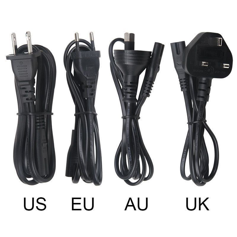 AC Input Cable , IEC320-C8 Pin AC INLET UK EU  US AU Type Plug, 1.0m Length