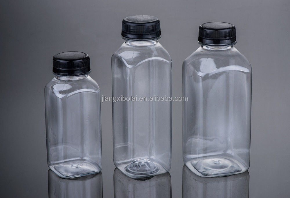 250ml 350ml 500ml 16oz. Plastic French square bottle juice beverage bottle with lids