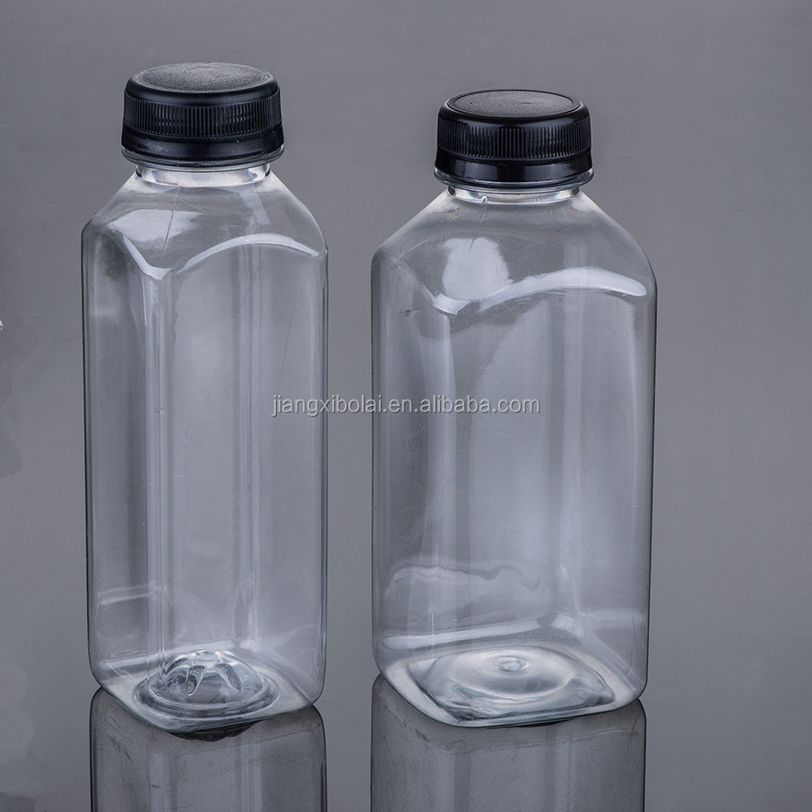 250ml 350ml 500ml 16oz. Plastic French square bottle juice beverage bottle with lids