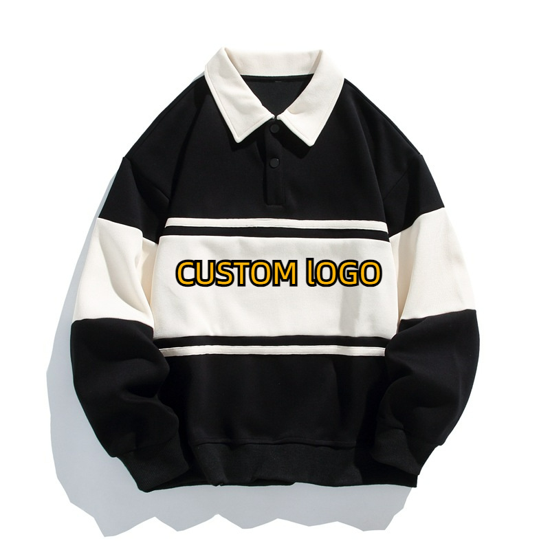 Custom Logo New Arrival High Quality Striped Turn Down Collar Men Casual Hoodies