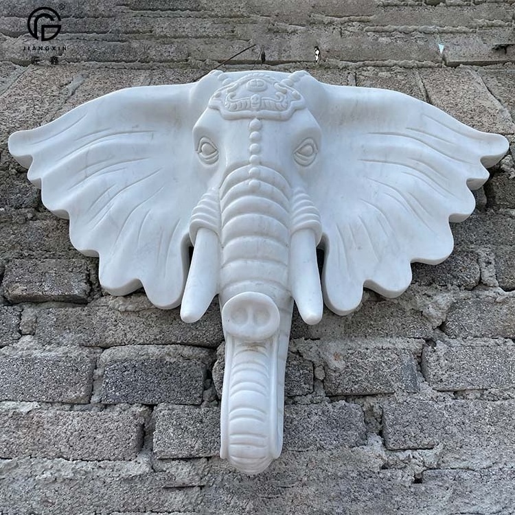 High quality hand carving natural marble Elephant wall fountain