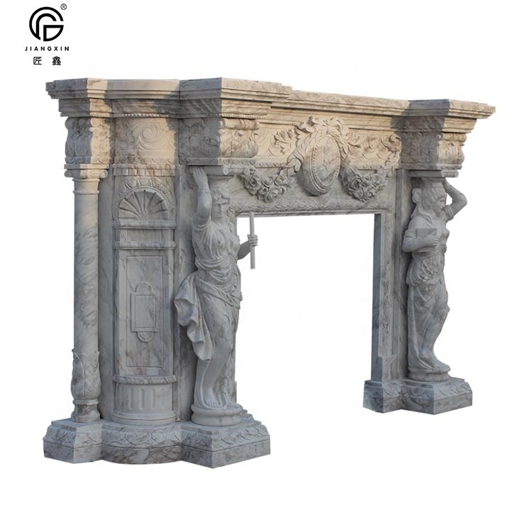 Modern Indoor Western  Hand  Carved  Marble  Fireplace  Mantel