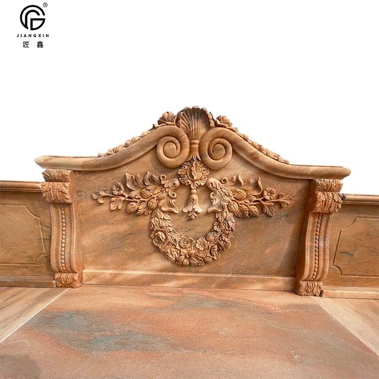 Pure natural sunset red marble hand-carved garden bench