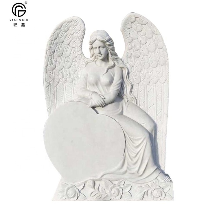 New White Marble Cross Tombstone Angel Headstone Gravestone