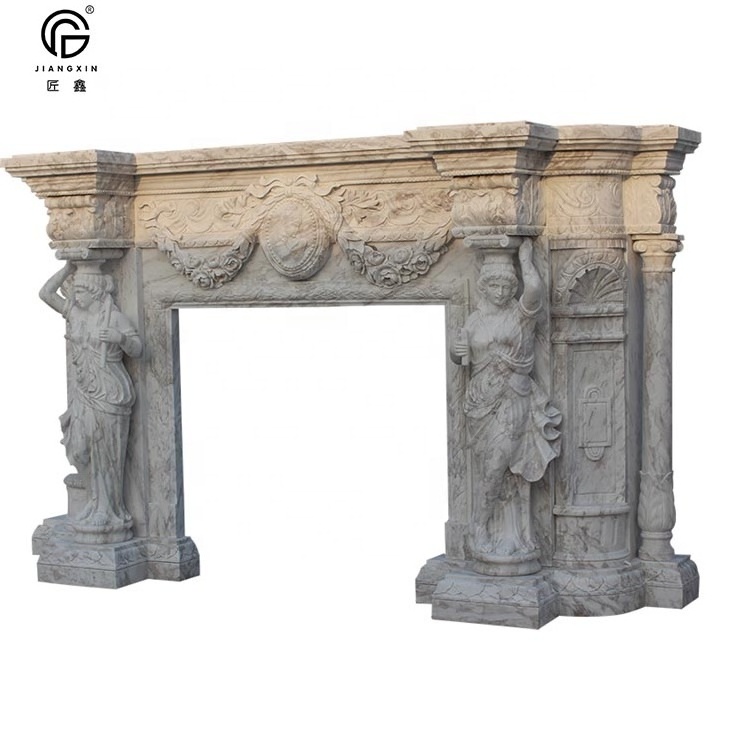 Modern Indoor Western  Hand  Carved  Marble  Fireplace  Mantel