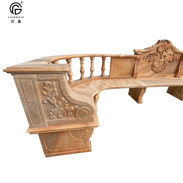 Pure natural sunset red marble hand-carved garden bench