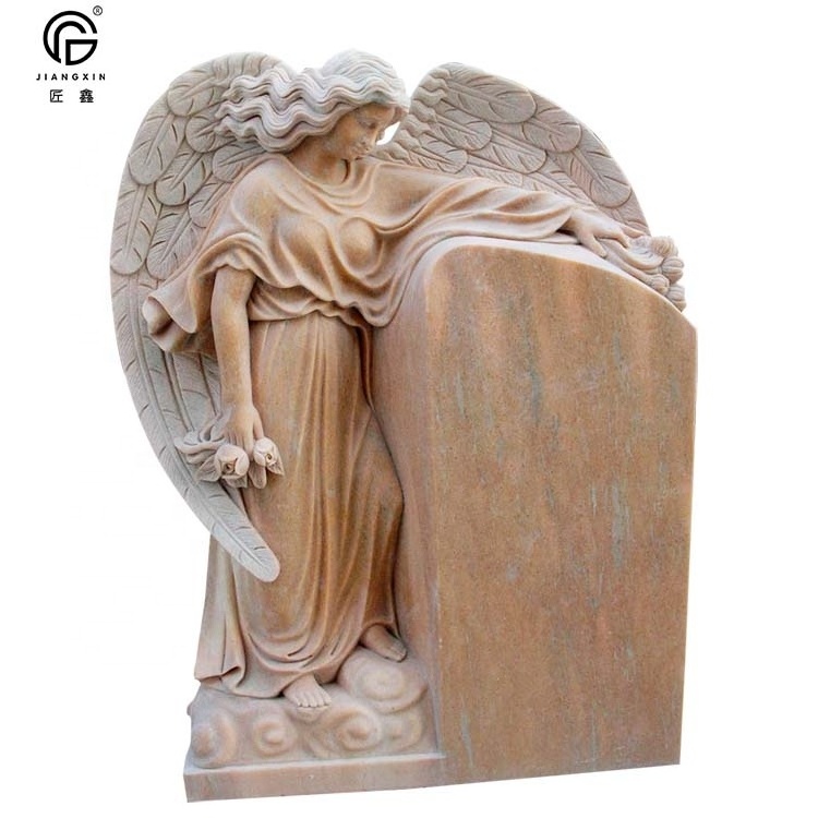 Sunset Natural  Marble Angel Statue Wings Monument Headstone Tombstone