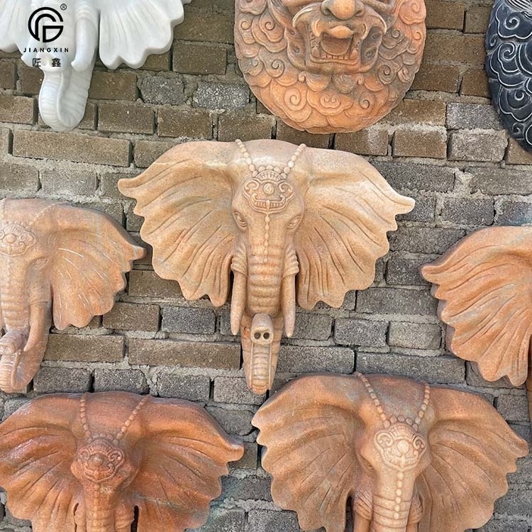 High quality hand carving natural marble Elephant wall fountain