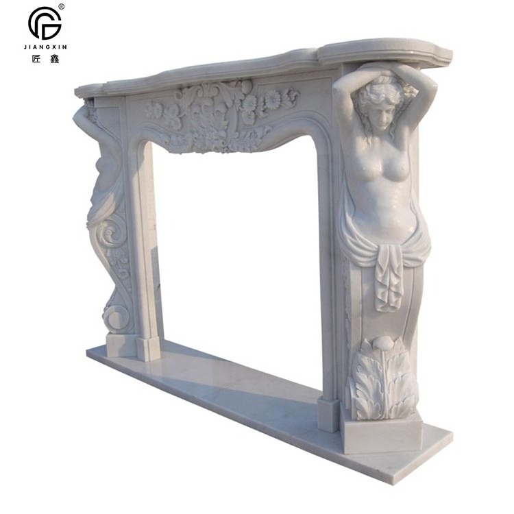 French Style Popular Design Hand Carved Decorative Natural White Marble Fireplace Mantles