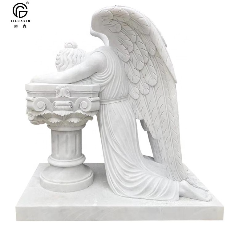 New White Marble Cross Tombstone Angel Headstone Gravestone