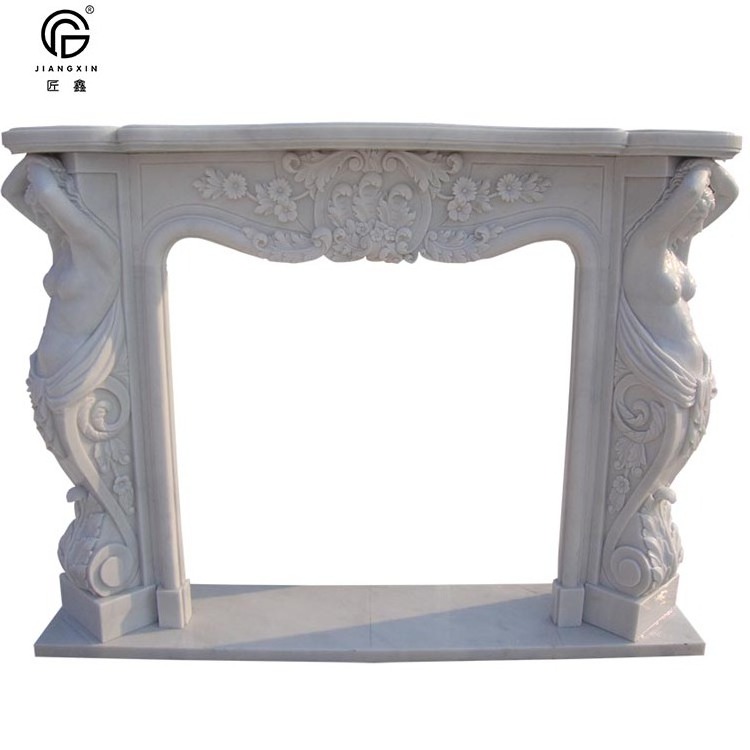 French Style Popular Design Hand Carved Decorative Natural White Marble Fireplace Mantles