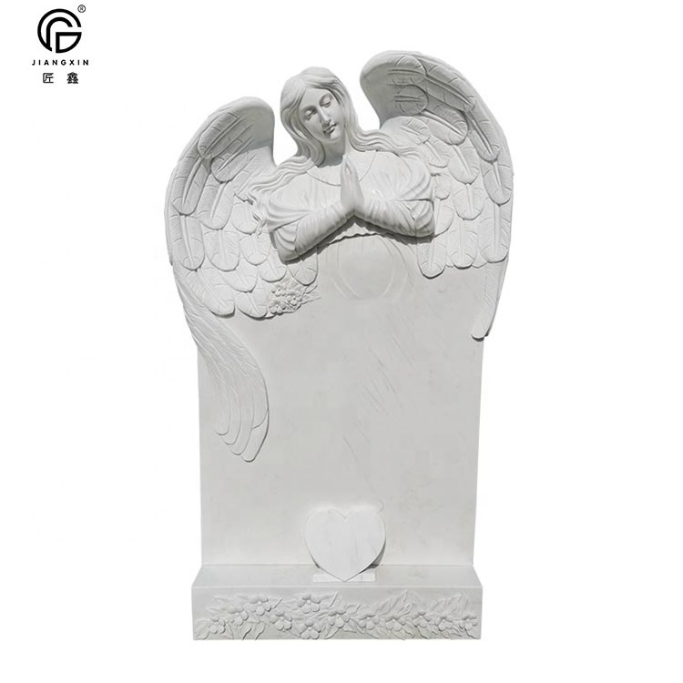 New White Marble Cross Tombstone Angel Headstone Gravestone