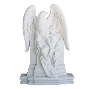 custom white marble tombstone Angel and Eagle statue Gravestone