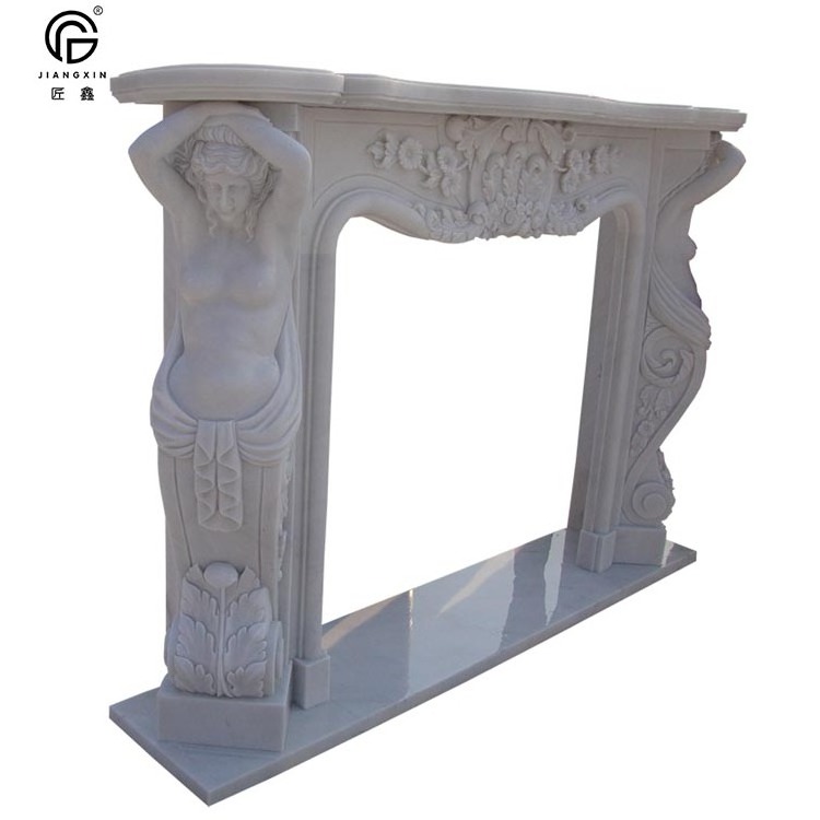 French Style Popular Design Hand Carved Decorative Natural White Marble Fireplace Mantles