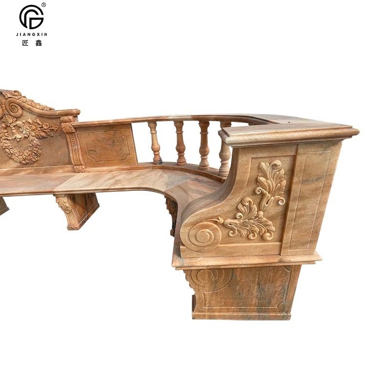 Pure natural sunset red marble hand-carved garden bench