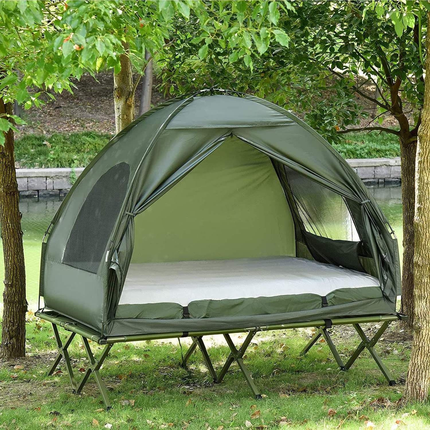 New Design Large Cot Tent Compact Pop Up Portable Folding Outdoor Elevated All in One Camping Hiking Cot Tent