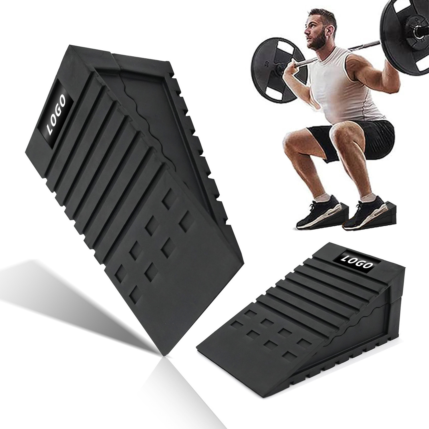 Adjustable Non-Slip Squat Wedge Block Rubber Incline Ramp Board for Improved Squat and Deadlift Calf Stretcher Step Platforms