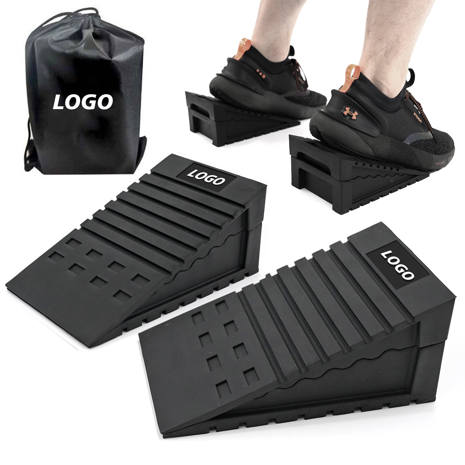 Adjustable Non-Slip Squat Wedge Block Rubber Incline Ramp Board for Improved Squat and Deadlift Calf Stretcher Step Platforms